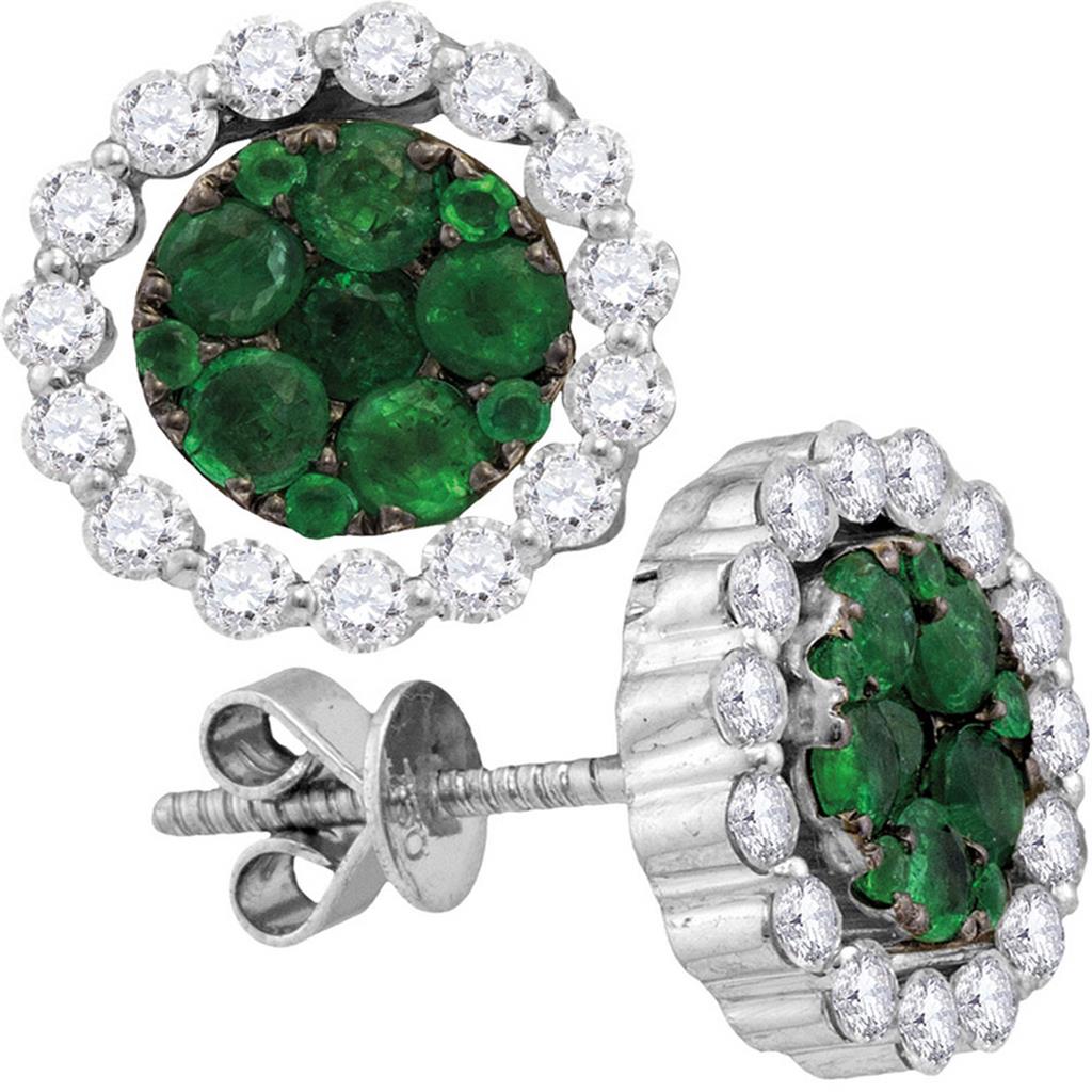 18k White Gold Round Emerald Diamond Convertible Dangle Earrings 1-7/8 Cttw