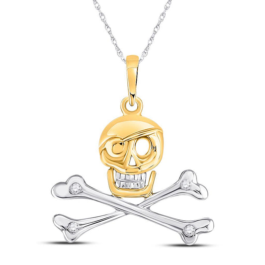 10k Yellow Gold Round Diamond Skull Crossbones Pirate Fashion Pendant .02 Cttw