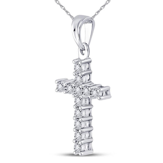 14k White Gold Round Diamond Cross Pendant 1/20 Cttw