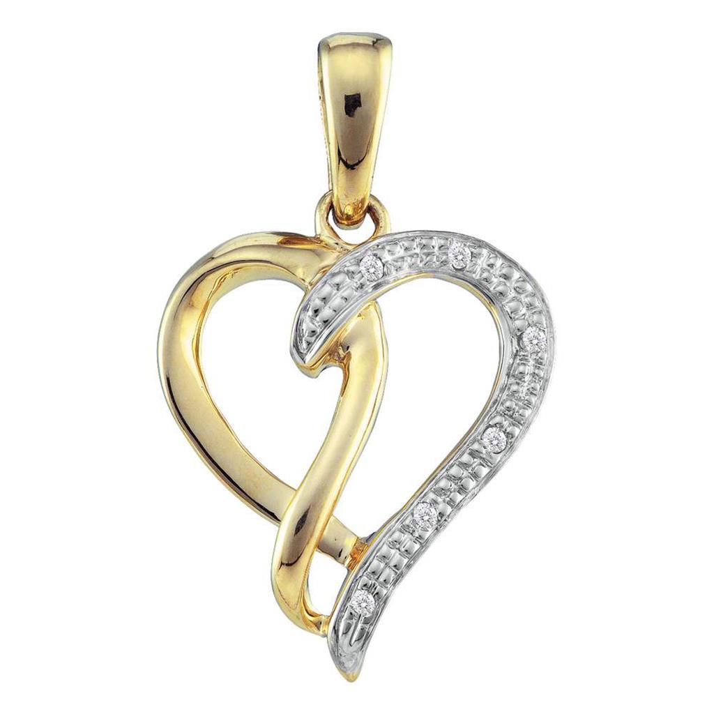 10k Yellow Gold Round Diamond Two-tone Woven Heart Pendant .03 Cttw