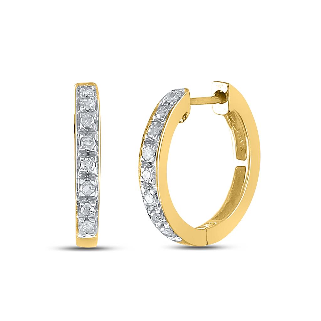 10k Yellow Gold Round Diamond Single Row Hoop Earrings 1/8 Cttw