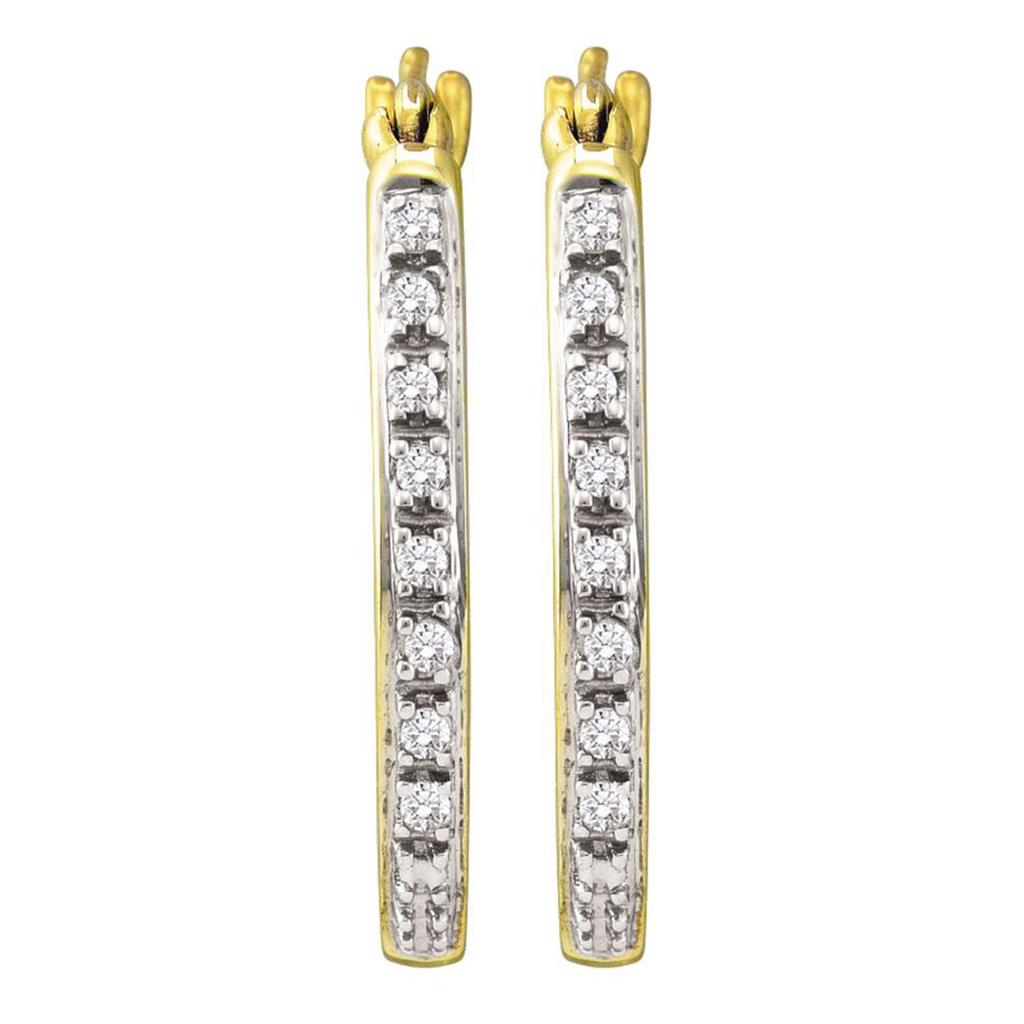 10k Yellow Gold Round Diamond Slender Single Row Hoop Earrings 1/8 Cttw