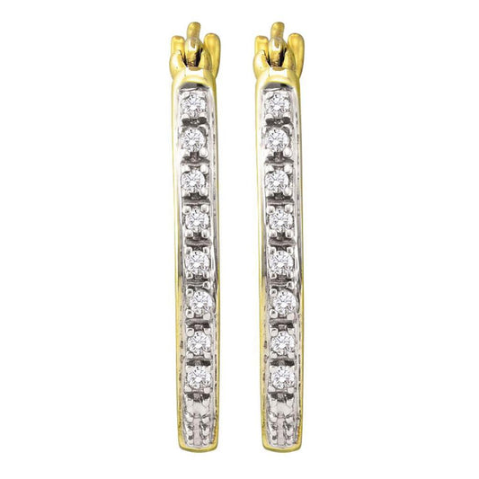 10k Yellow Gold Round Diamond Slender Single Row Hoop Earrings 1/8 Cttw