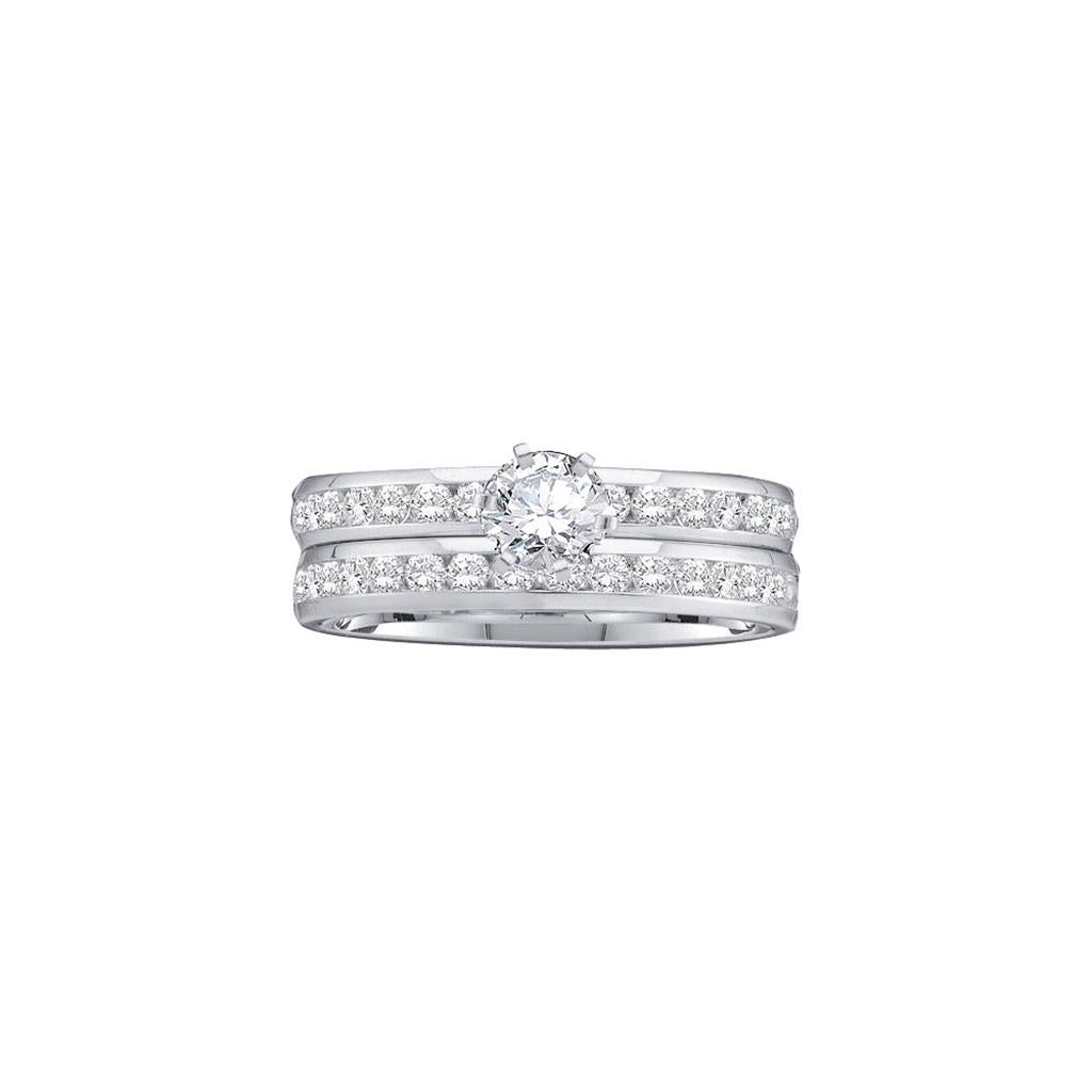 14k White Gold Round Diamond Bridal Wedding Ring Set 1-7/8 Cttw