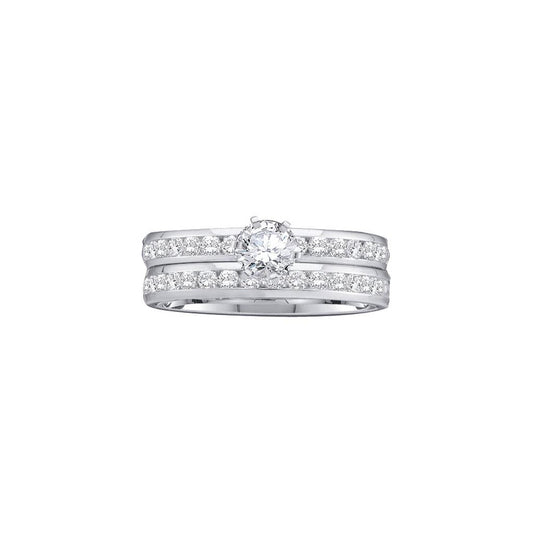 14k White Gold Round Diamond Bridal Wedding Ring Set 1-7/8 Cttw