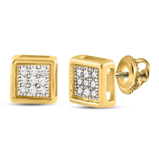 10k Yellow Gold Round Diamond Square Earrings 1/20 Cttw