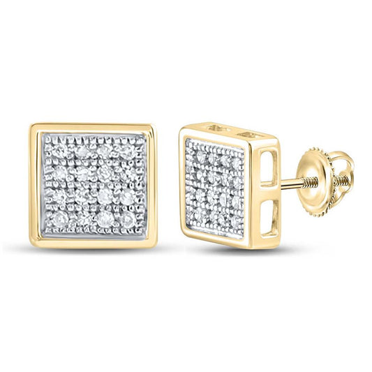 10k Yellow Gold Round Diamond Square Earrings 1/10 Cttw