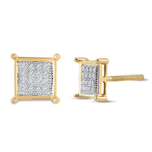 10k Yellow Gold Round Diamond Square Earrings 1/10 Cttw