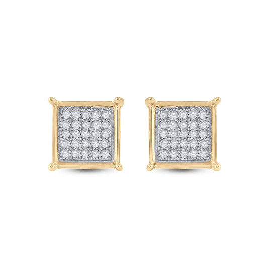 10k Yellow Gold Round Diamond Square Earrings 1/6 Cttw