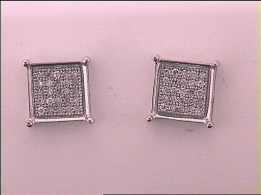 14k White Gold Round Diamond Square Earrings 1/6 Cttw