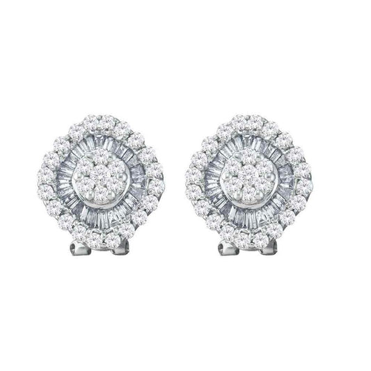 14k White Gold Round Diamond Square Cluster French-clip Earrings 1-1/2 Cttw