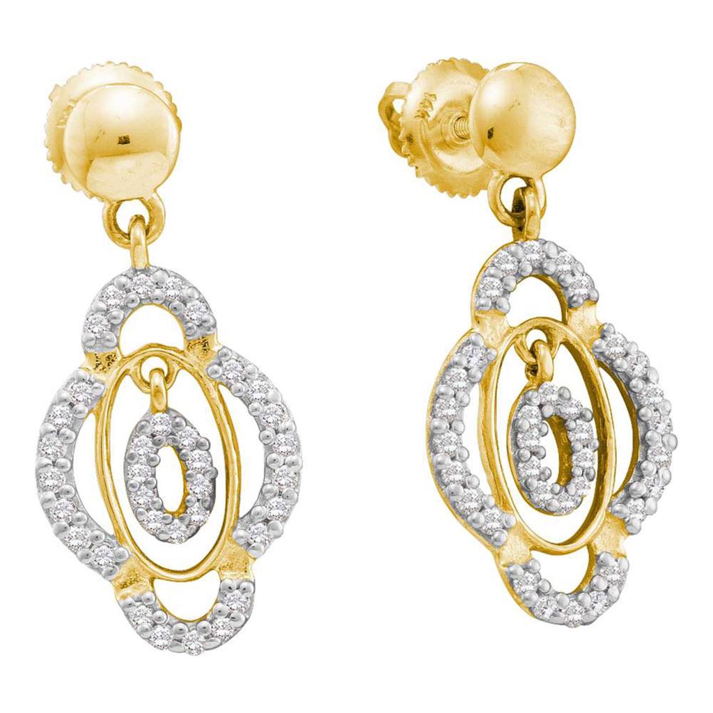 14k Yellow Gold Round Diamond Quatrefoil Dangle Earrings 3/8 Cttw