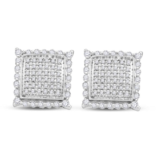 14k White Gold Round Diamond Square Cluster Earrings 1/2 Cttw