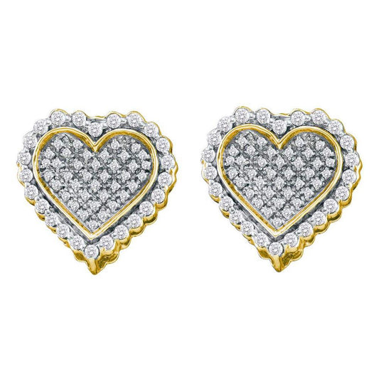 10k Yellow Gold Round Diamond Heart Earrings 1/2 Cttw
