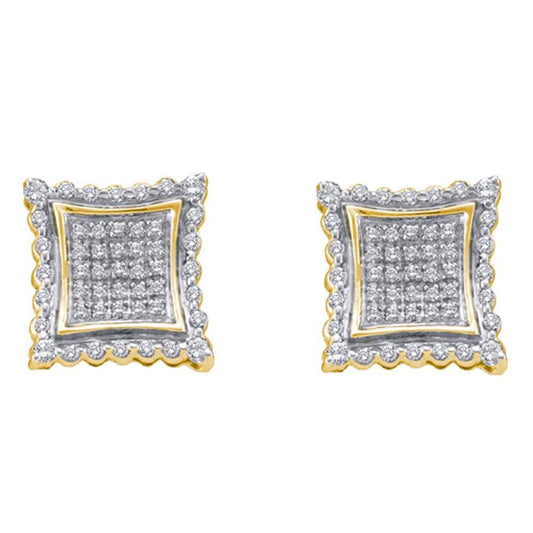 10k Yellow Gold Round Diamond Square Earrings 1/2 Cttw