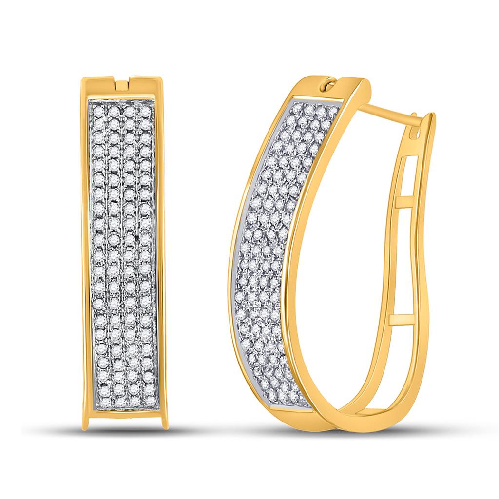 10k Yellow Gold Round Prong-set Diamond Four Row Hoop Earrings 1/2 Cttw