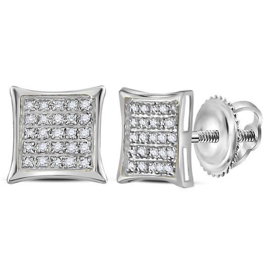 14k White Gold Round Diamond Square Cluster Earrings 1/6 Cttw