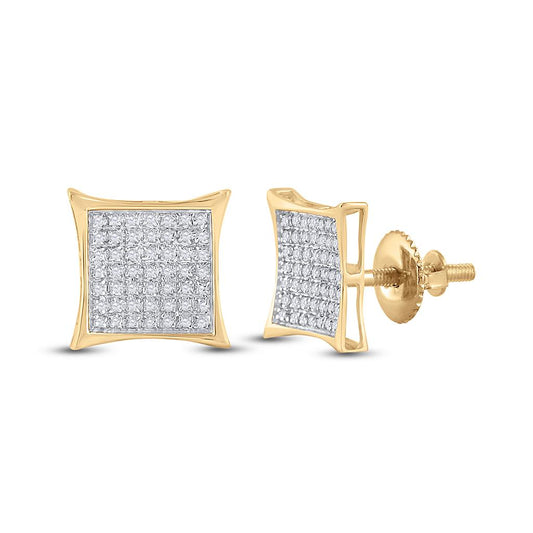 14k Yellow Gold Round Diamond Kite Square Earrings 1/3 Cttw
