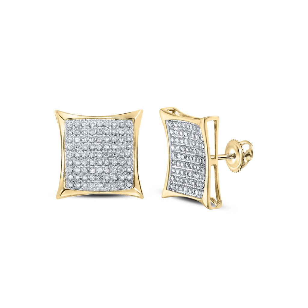 14k Yellow Gold Round Diamond Square Earrings 1/2 Cttw