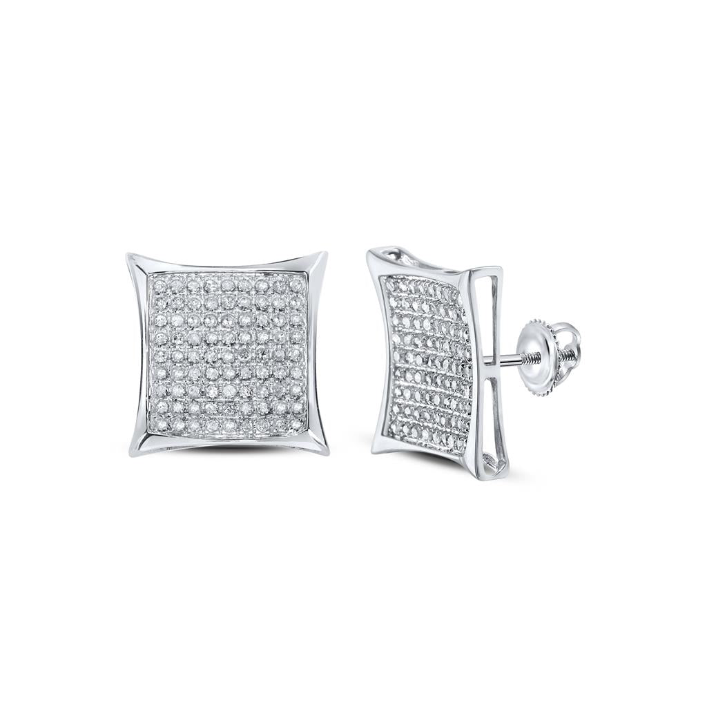 14k White Gold Round Diamond Square Earrings 1/2 Cttw