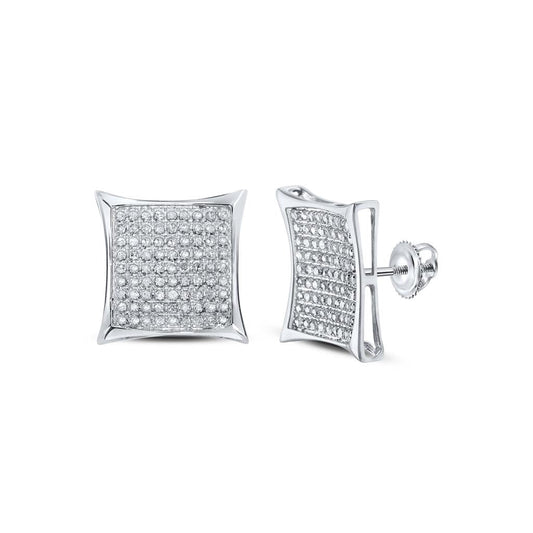 14k White Gold Round Diamond Square Earrings 1/2 Cttw