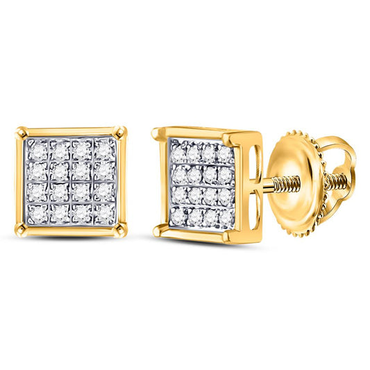 14k Yellow Gold Round Diamond Square Earrings 1/10 Cttw