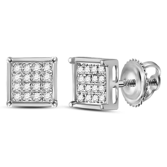 14k White Gold Round Diamond Square Earrings 1/10 Cttw