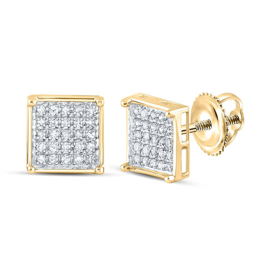 10k Yellow Gold Round Diamond Square Cluster Earrings 1/6 Cttw
