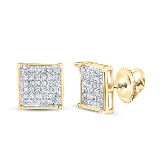 10k Yellow Gold Round Diamond Square Cluster Earrings 1/4 Cttw