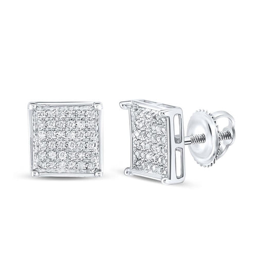 14k White Gold Round Diamond Square Cluster Earrings 1/4 Cttw