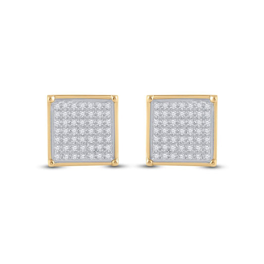10k Yellow Gold Round Diamond Square Earrings 1/3 Cttw