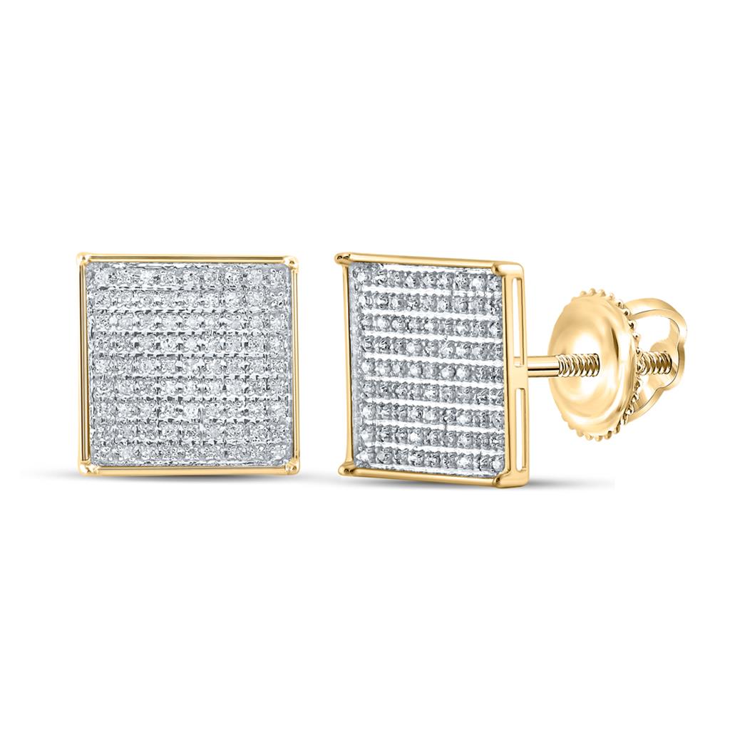 14k Yellow Gold Round Diamond Square Earrings 1/2 Cttw