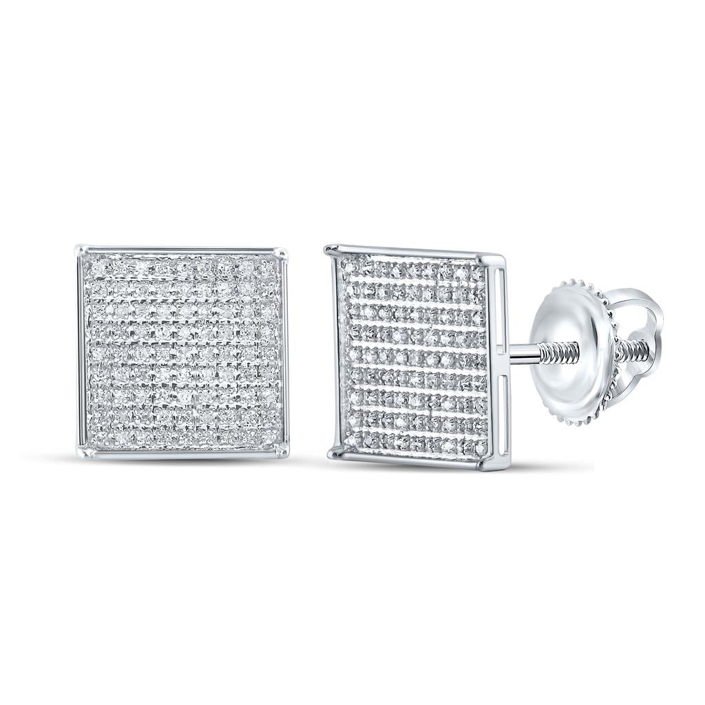 14k White Gold Round Diamond Square Earrings 1/2 Cttw