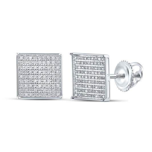14k White Gold Round Diamond Square Earrings 1/2 Cttw
