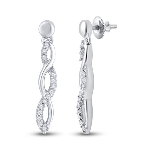 14k White Gold Round Diamond Dangle Earrings 1/4 Cttw