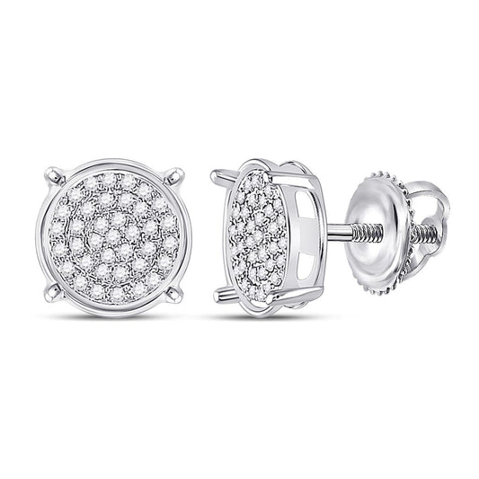14k White Gold Round Diamond Cluster Earrings 1/8 Cttw