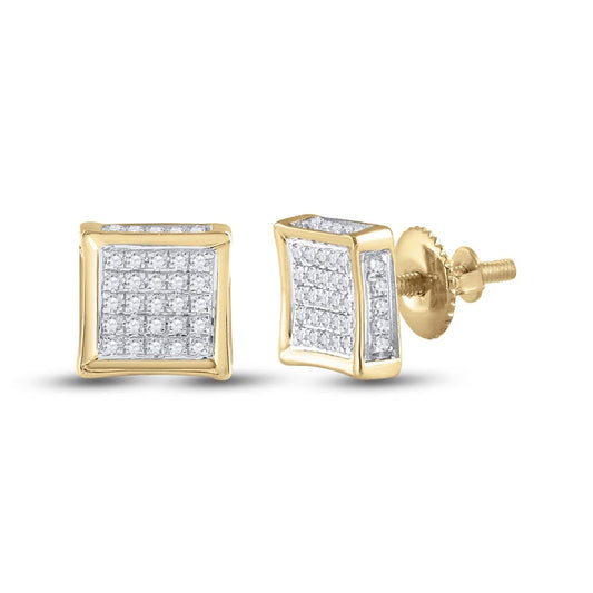 10k Yellow Gold Round Diamond Square Earrings 1/8 Cttw