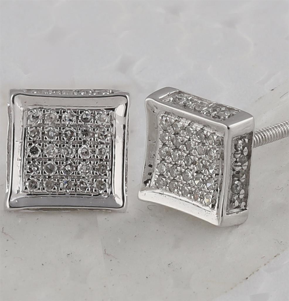 14k White Gold Round Diamond Square Earrings 1/8 Cttw