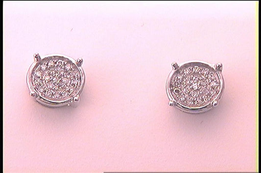 14k White Gold Round Diamond Circle Cluster Earrings 1/10 Cttw