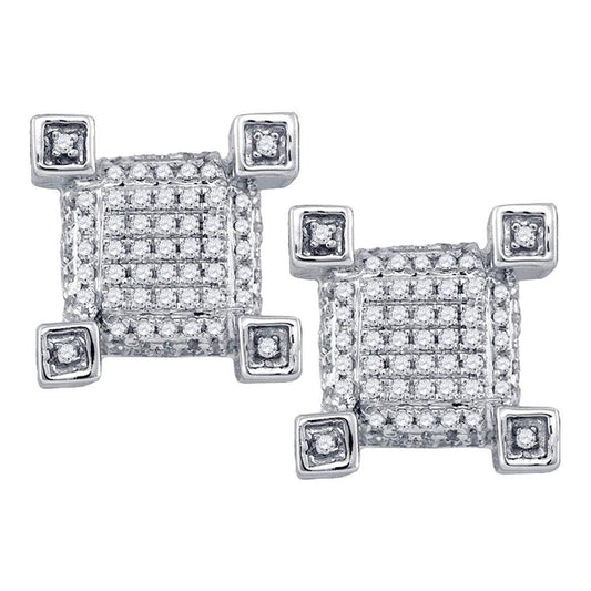 14k White Gold Round Diamond Square Cluster Earrings 1/3 Cttw