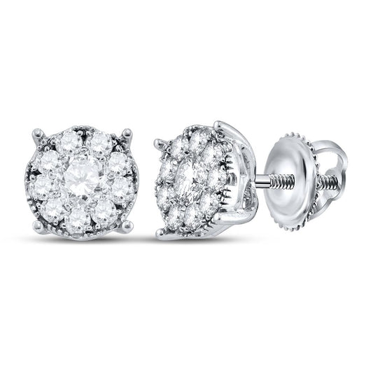 14k White Gold Round Diamond Cluster Earrings 1/3 Cttw