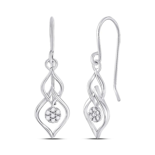 14k White Gold Round Diamond Dangle Earrings 1/8 Cttw