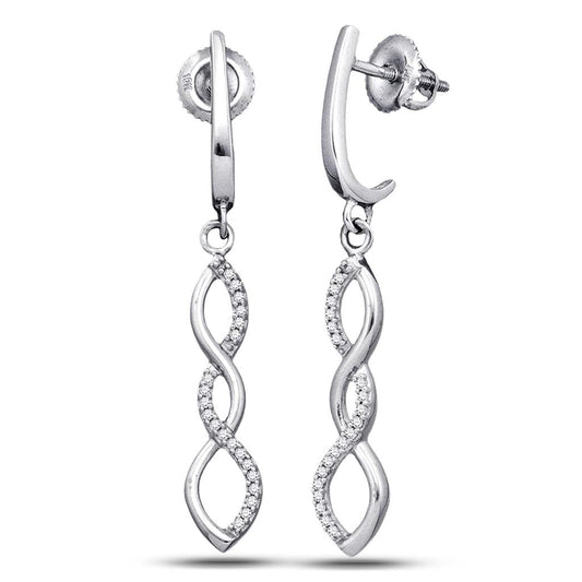 14k White Gold Round Diamond Infinity Dangle Earrings 1/8 Cttw