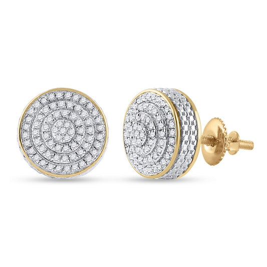 10k Yellow Gold Round Diamond 3D Disk Circle Earrings 1/3 Cttw