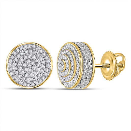 10k Yellow Gold Round Diamond 3D Disk Circle Earrings 1/4 Cttw