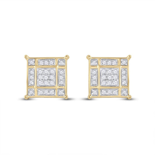 10k Yellow Gold Round Diamond Square Earrings 1/4 Cttw