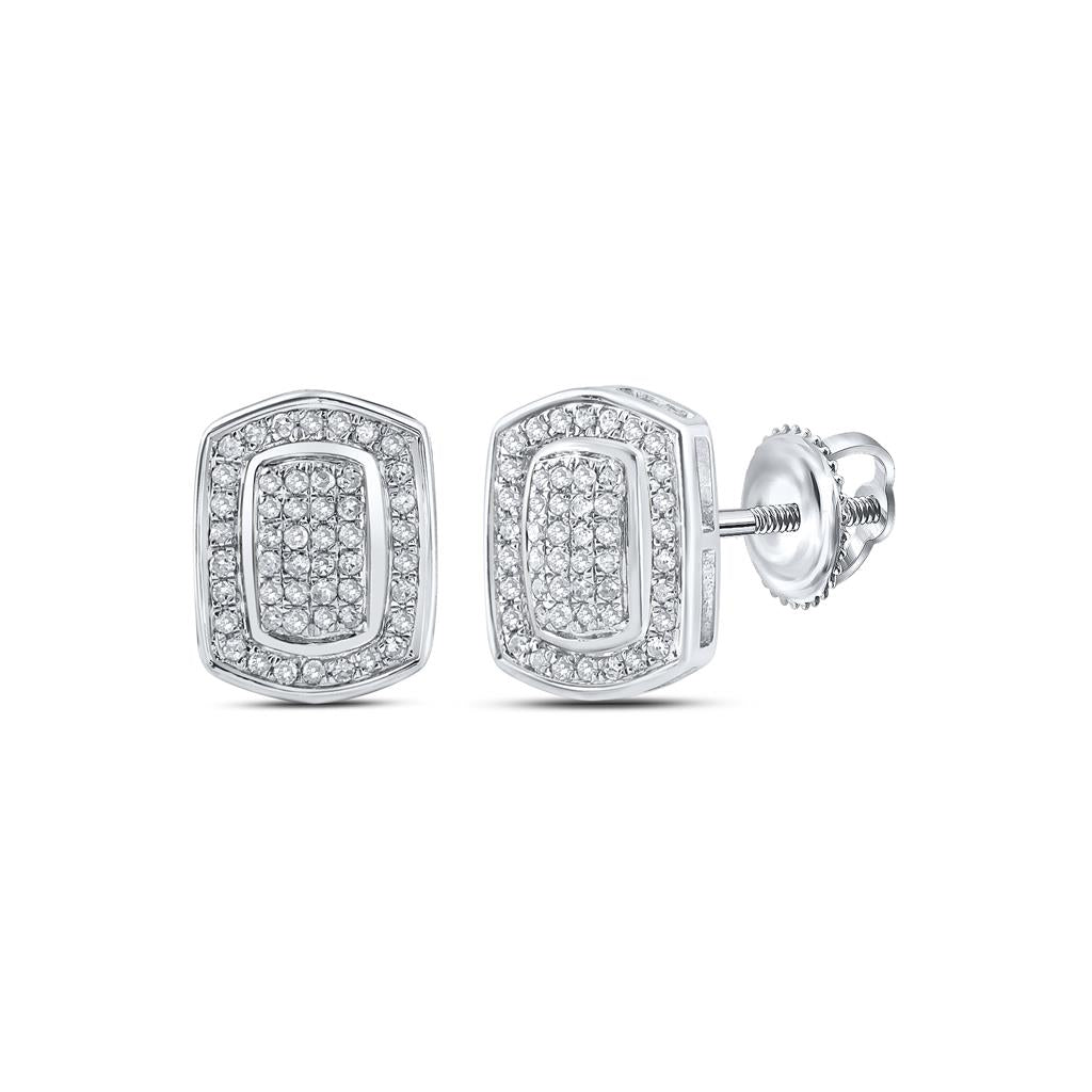 14k White Gold Round Diamond Cluster Earrings 1/4 Cttw