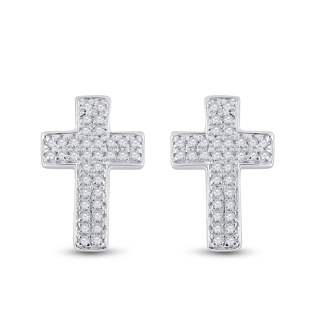 14k White Gold Round Diamond Cross Earrings 1/5 Cttw