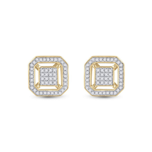 10k Yellow Gold Round Diamond Square Earrings 1/4 Cttw