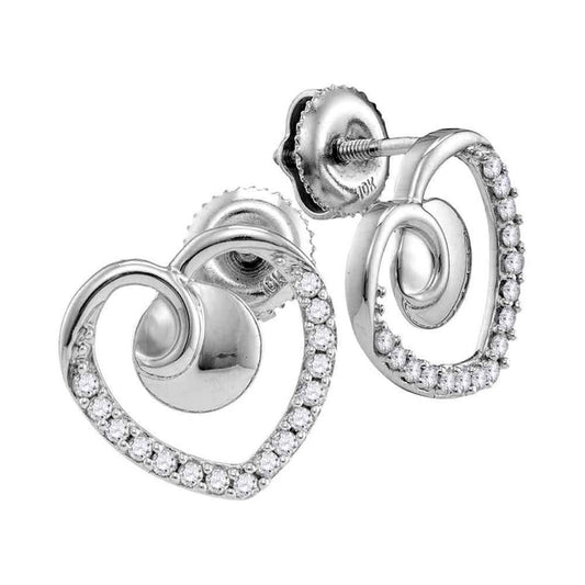 14k White Gold Round Diamond Heart Earrings 1/4 Cttw